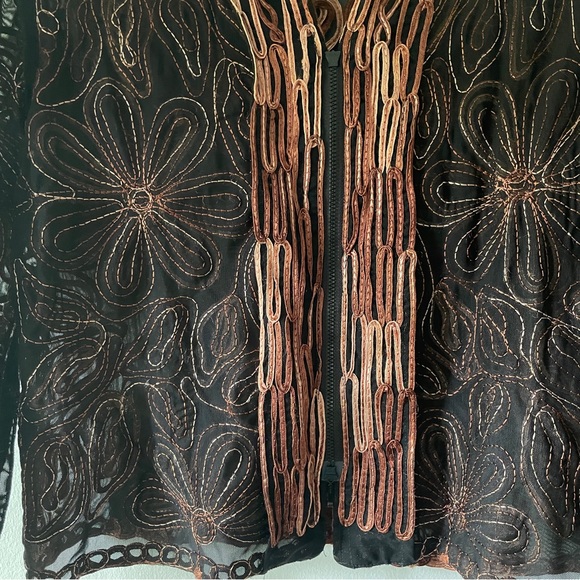 Vintage Casual Studio Floral Embroidered Sheer Black Mesh Jacket - Size XL - Picture 9 of 12
